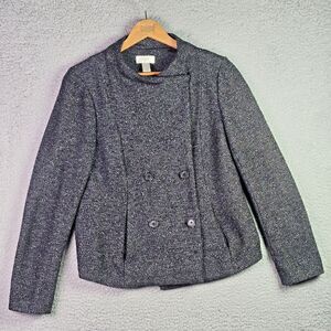 Loft Tweed Double Breasted Gray Crop Jacket Blazer Medium Trendy Structured